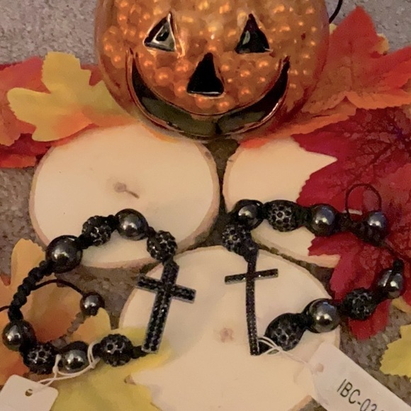 BLACK RHINESTONE CROSS BRACELET - Picture 1 of 5